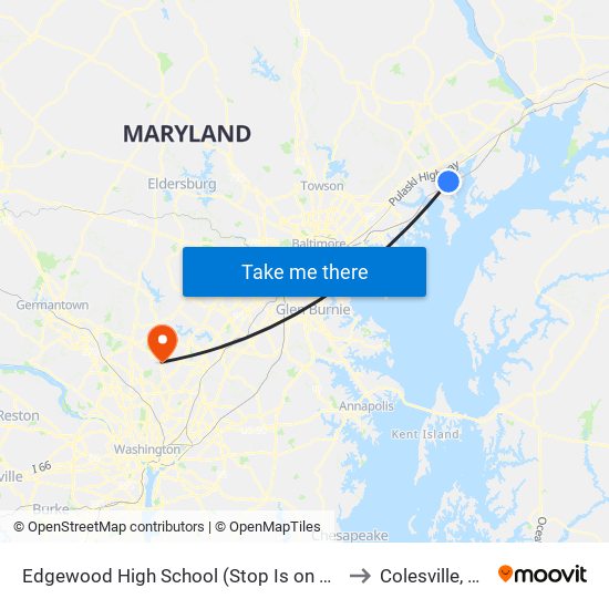 Edgewood High School (Stop Is on Willoughby Beach Rd) to Colesville, Maryland map