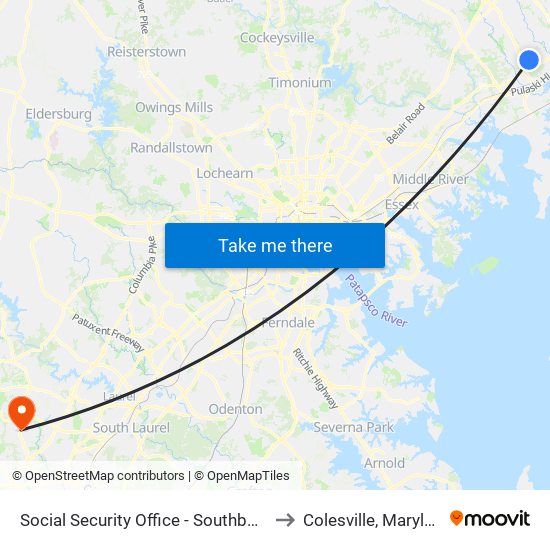 Social Security Office - Southbound to Colesville, Maryland map