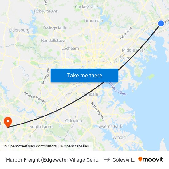 Harbor Freight (Edgewater Village Center / 1807 Pulaski Hwy / Stop Is on Us 40) to Colesville, Maryland map