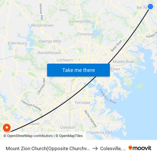 Mount Zion Church(Opposite Churchville Rd/Rt 22 & Andreas Dr) to Colesville, Maryland map