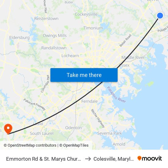 Emmorton Rd & St. Marys Church Rd to Colesville, Maryland map