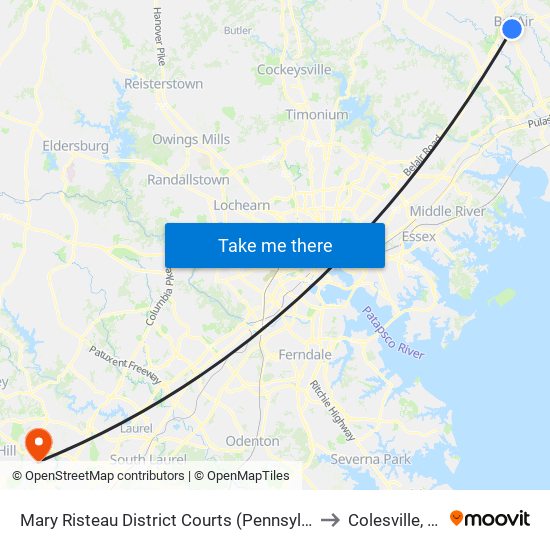 Mary Risteau District Courts (Pennsylvania Ave Near Bond St) to Colesville, Maryland map