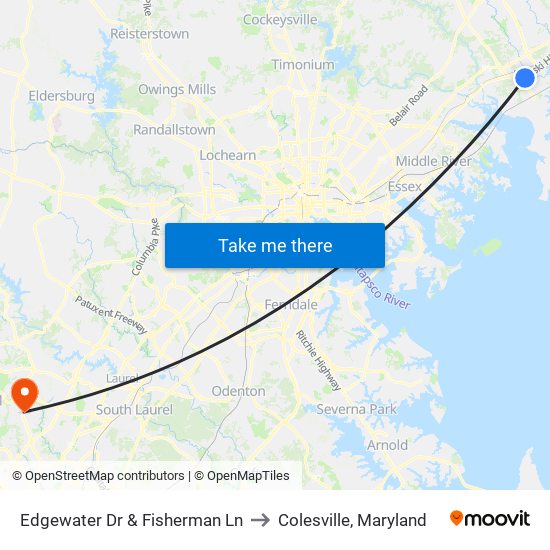 Edgewater Dr & Fisherman Ln to Colesville, Maryland map