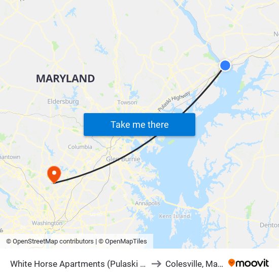White Horse Apartments  (Pulaski Hwy/Us 40) to Colesville, Maryland map