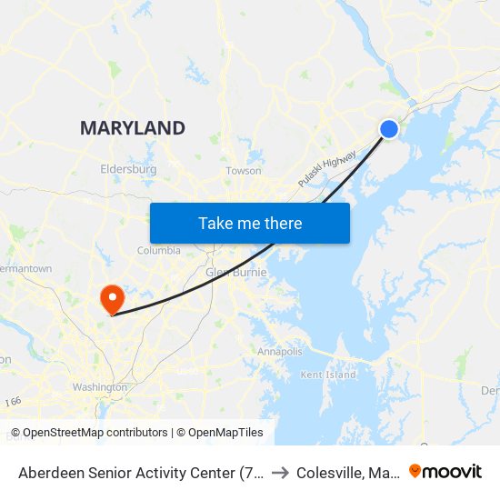 Aberdeen Senior Activity Center (7 Franklin St) to Colesville, Maryland map