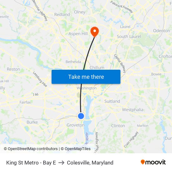 King St Metro - Bay E to Colesville, Maryland map