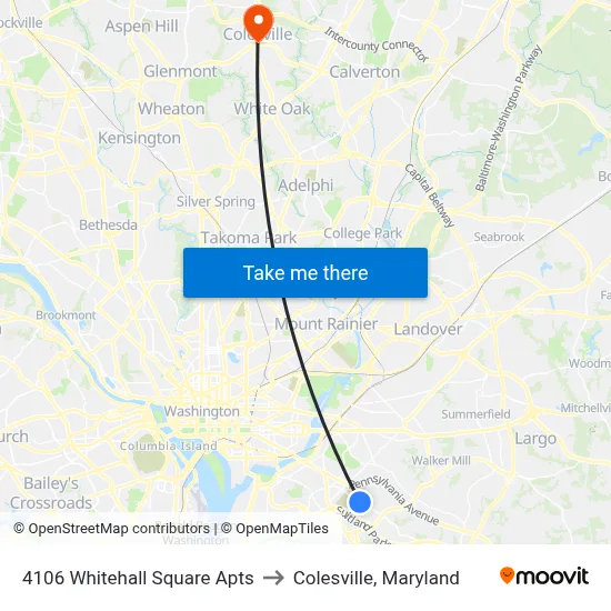 4106 Whitehall Square Apts to Colesville, Maryland map