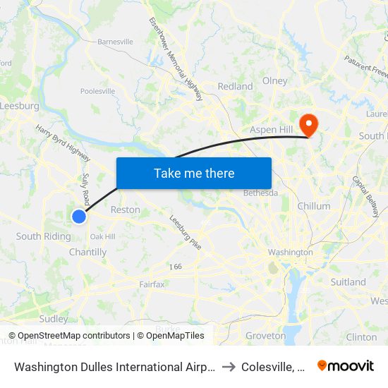 Washington Dulles International Airport Metrorail Station to Colesville, Maryland map