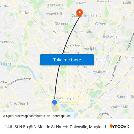 14th St N Eb @ N Meade St Ns to Colesville, Maryland map