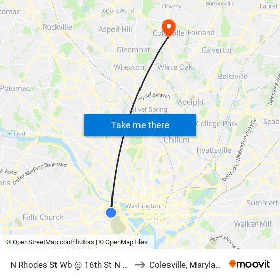 N Rhodes St Sb @ 16th St N FS to Colesville, Maryland map