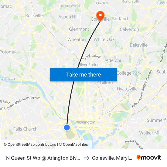 N Queen St Wb @ Arlington Blvd Ns to Colesville, Maryland map