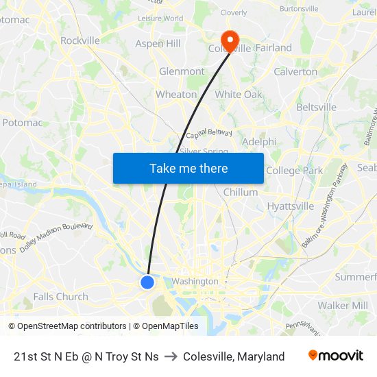 21st St N Eb @ N Troy St Ns to Colesville, Maryland map