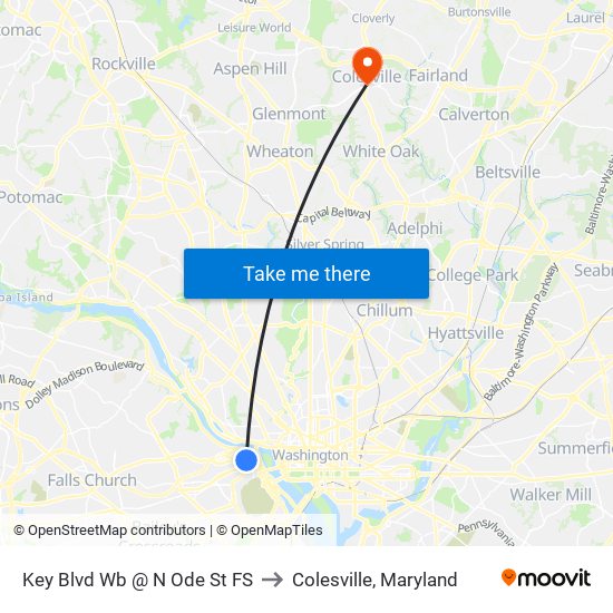 Key Blvd Wb @ N Ode St FS to Colesville, Maryland map