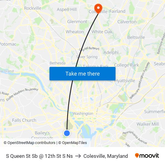 S Queen St Sb @ 12th St S Ns to Colesville, Maryland map