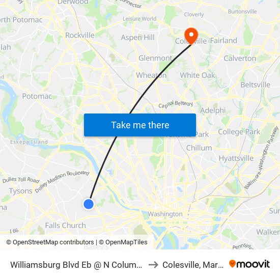 Williamsburg Blvd Eb @ N Columbus St Ns to Colesville, Maryland map
