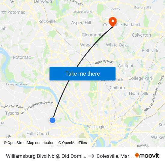 Williamsburg Blvd Nb @ Old Dominion Dr FS to Colesville, Maryland map