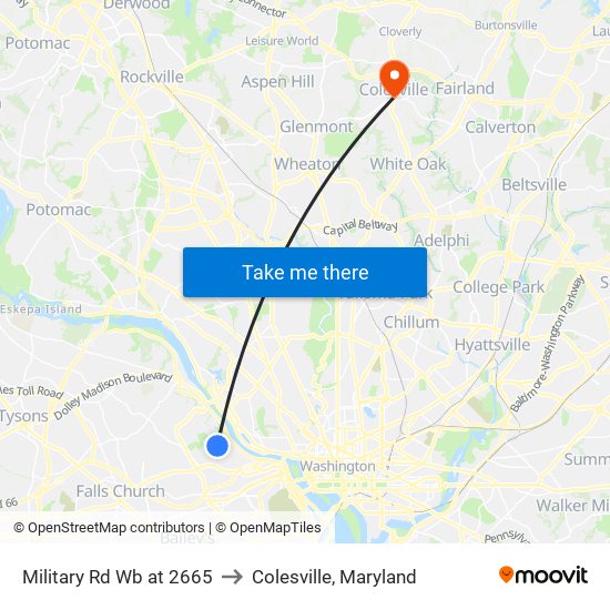 Military Rd Wb at 2665 to Colesville, Maryland map