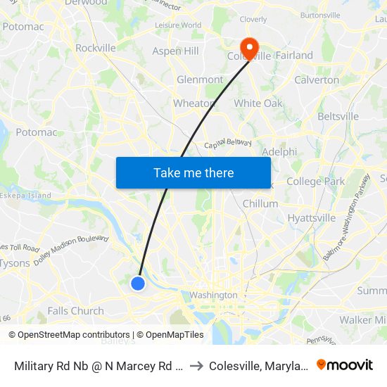 Military Rd Nb @ N Marcey Rd Ns to Colesville, Maryland map