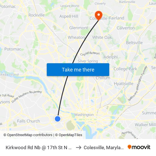 Kirkwood Rd Nb @ 17th St N Ns to Colesville, Maryland map