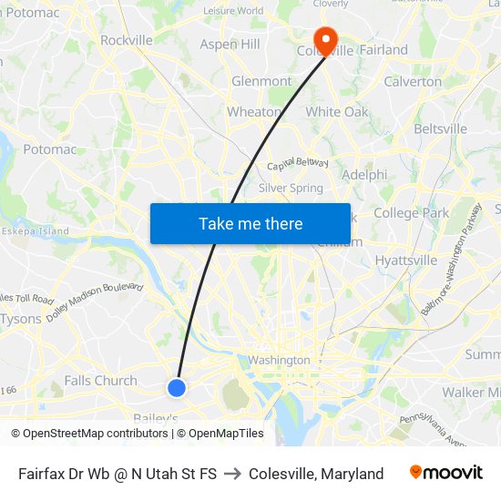 Fairfax Dr Wb @ N Utah St FS to Colesville, Maryland map