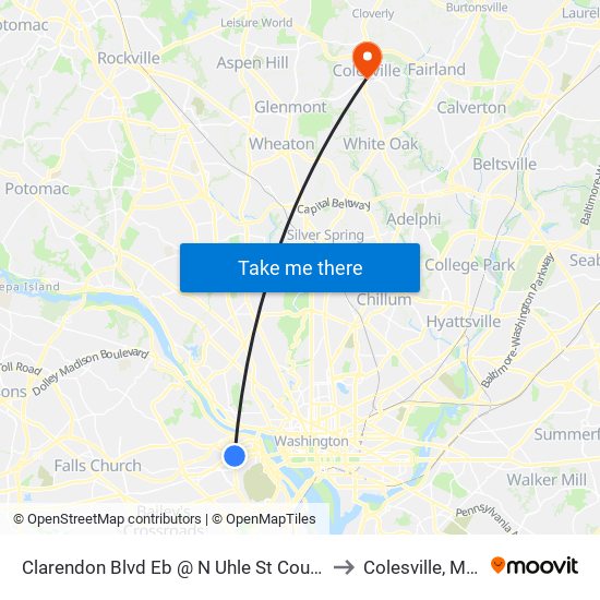 Clarendon Blvd Eb @ N Uhle St Courthouse Station to Colesville, Maryland map