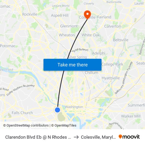 Clarendon Blvd Eb @ N Rhodes St FS to Colesville, Maryland map