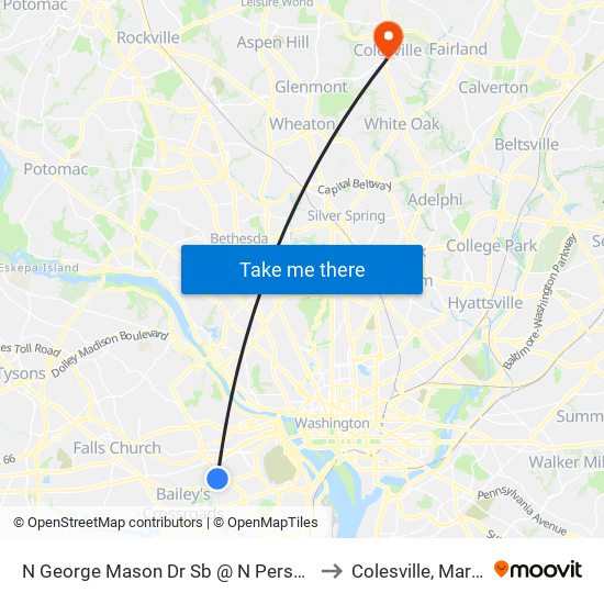 N George Mason Dr Sb @ N Pershing Dr Ns to Colesville, Maryland map