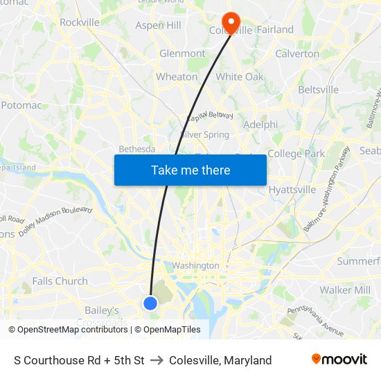 S Courthouse Rd + 5th St to Colesville, Maryland map