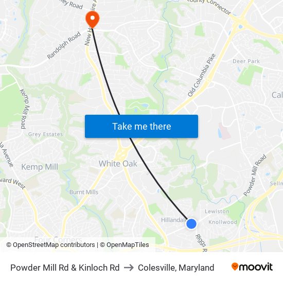 Powder Mill Rd & Kinloch Rd to Colesville, Maryland map