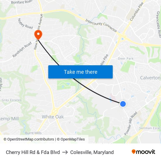 Cherry Hill Rd & Fda Blvd to Colesville, Maryland map