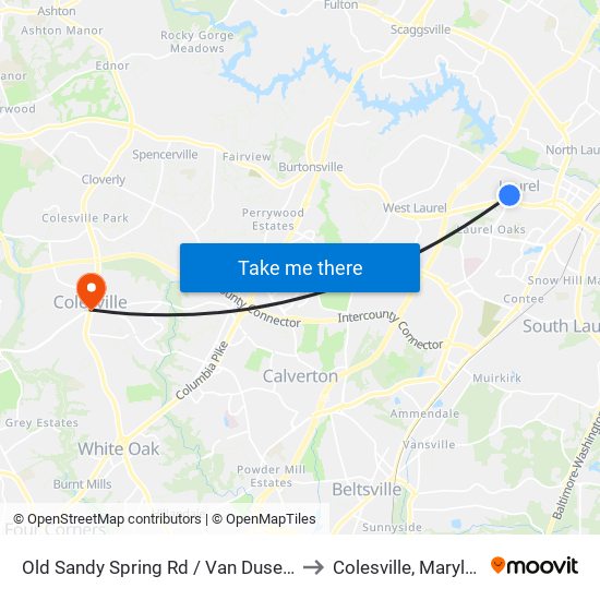 Old Sandy Spring Rd / Van Dusen Rd to Colesville, Maryland map