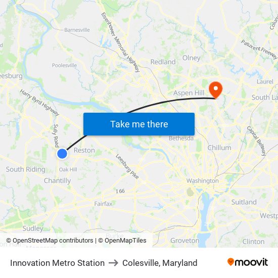 Innovation Metro Station to Colesville, Maryland map