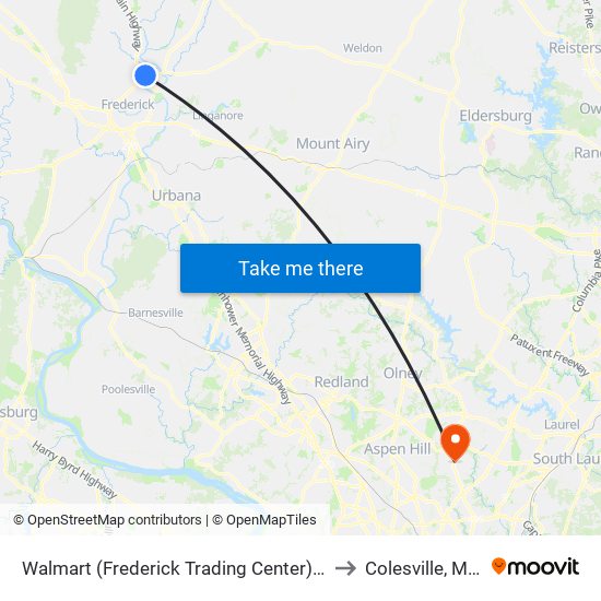 Walmart (Frederick Trading Center) at Service Road to Colesville, Maryland map