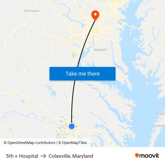 5th + Hospital to Colesville, Maryland map