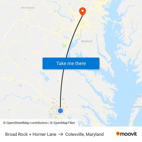 Broad Rock + Horner Lane to Colesville, Maryland map