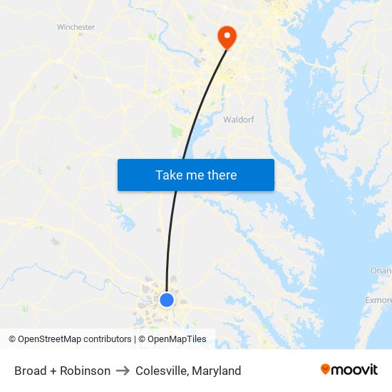 Broad + Robinson to Colesville, Maryland map