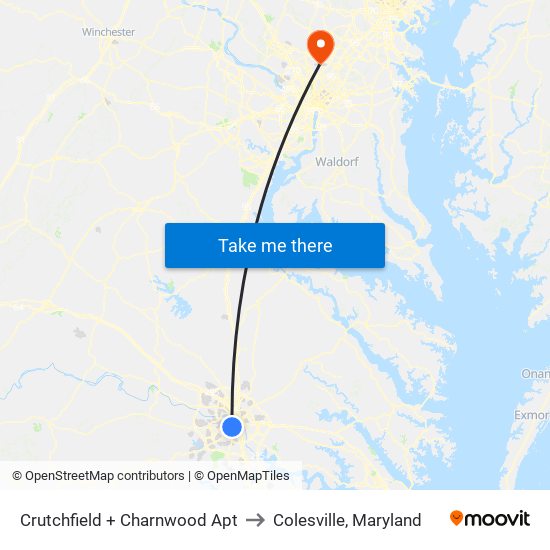 Crutchfield + Charnwood Apt to Colesville, Maryland map