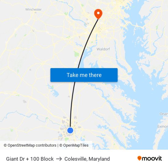 Giant Dr + 100 Block to Colesville, Maryland map