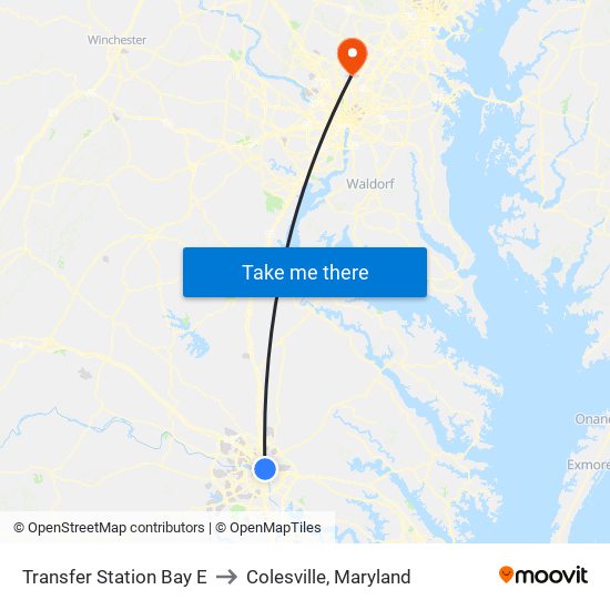 Transfer Station Bay E to Colesville, Maryland map