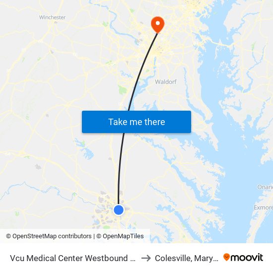 Vcu Medical Center Westbound Station to Colesville, Maryland map