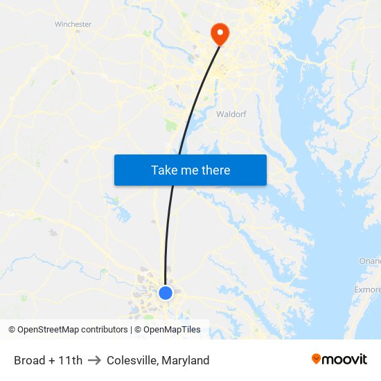 Broad + 11th to Colesville, Maryland map