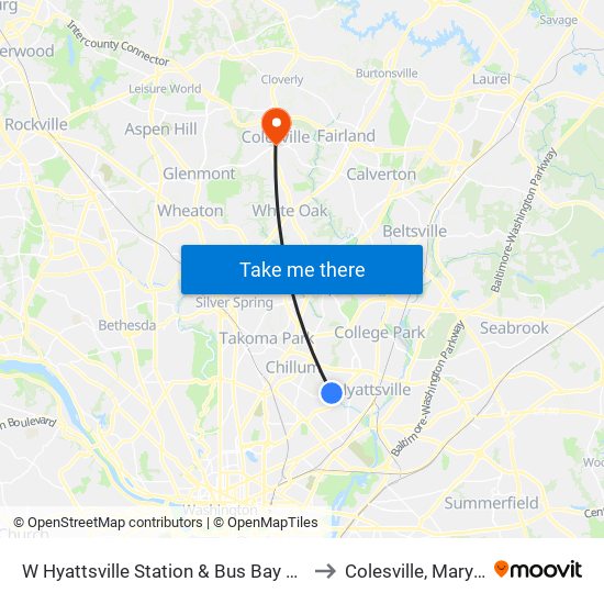 W Hyattsville Station & Bus Bay A, D, E, F to Colesville, Maryland map