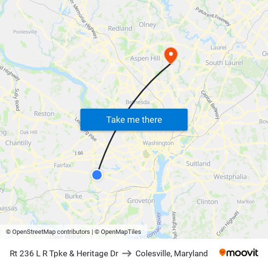 Rt 236 L R Tpke & Heritage Dr to Colesville, Maryland map