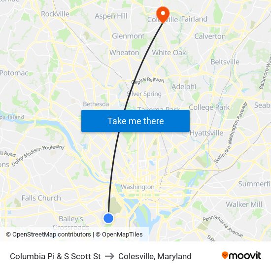 Columbia Pi & S Scott St to Colesville, Maryland map