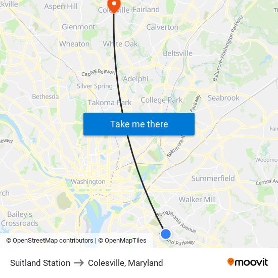 Suitland Station to Colesville, Maryland map