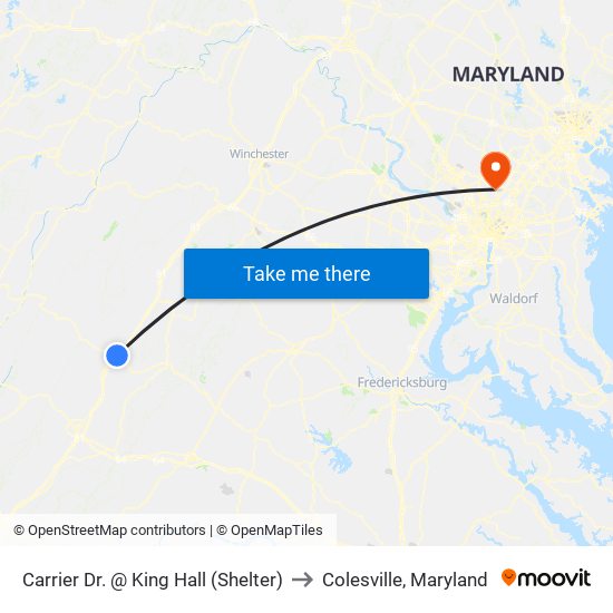 Carrier Dr. @ King Hall (Shelter) to Colesville, Maryland map