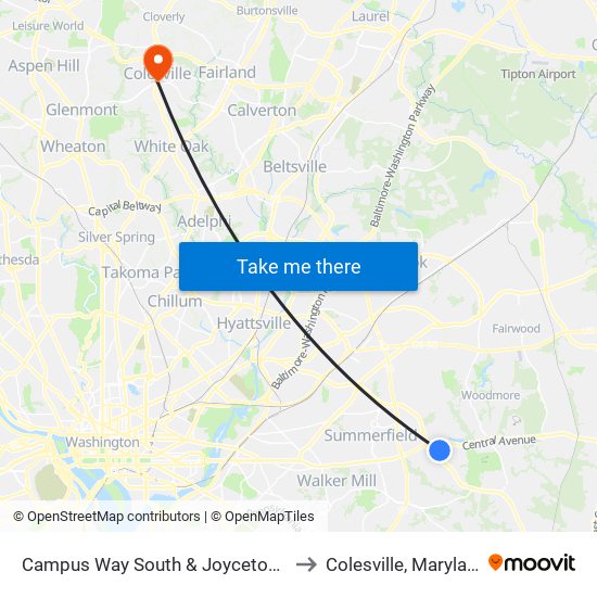 Campus Way South & Joyceton Dr to Colesville, Maryland map