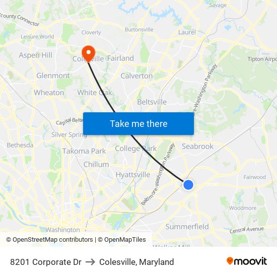 8201 Corporate Dr to Colesville, Maryland map
