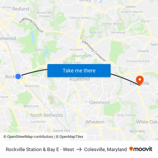 Rockville Station & Bay E - West to Colesville, Maryland map