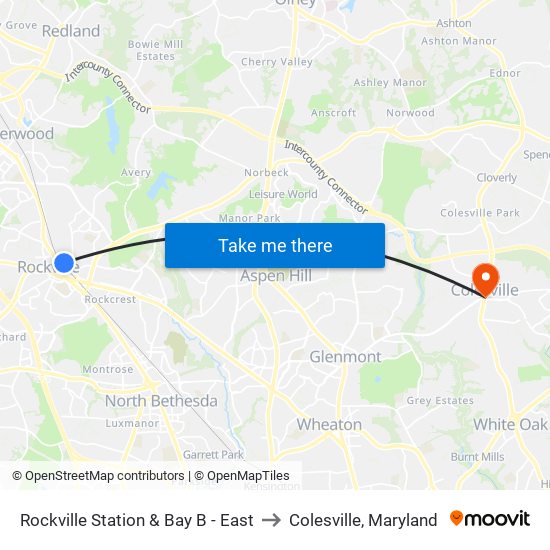 Rockville Station & Bay B - East to Colesville, Maryland map